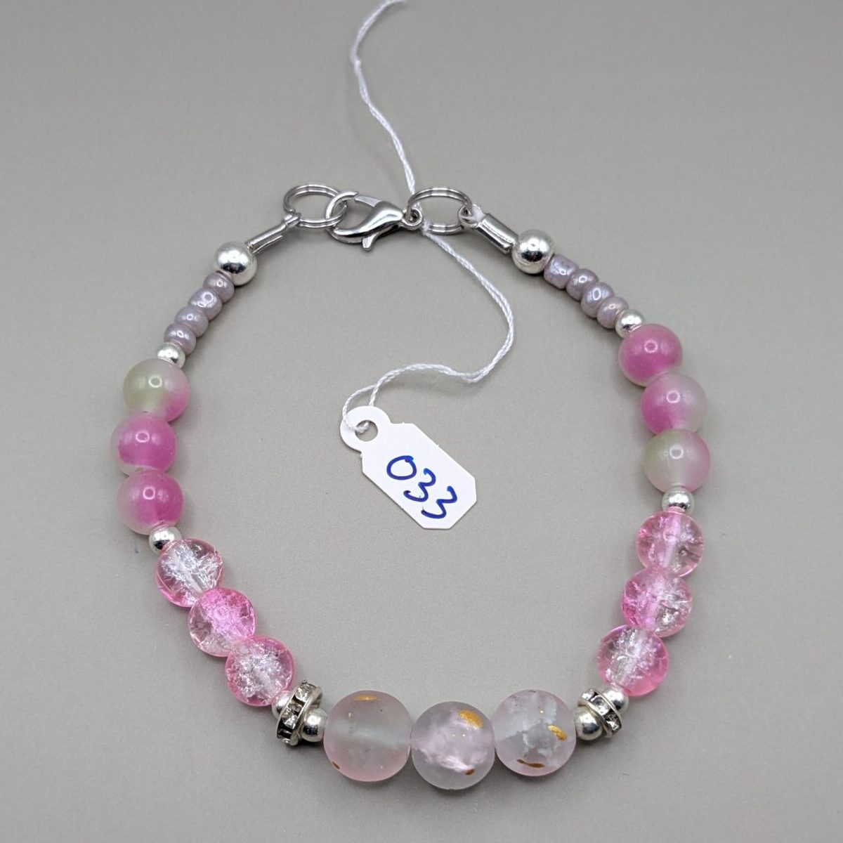 Frosted Rose & Crackle Glass Beaded Accent Bracelet - Image 2