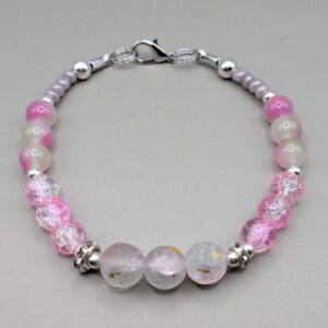 Frosted Rose & Crackle Glass Beaded Accent Bracelet
