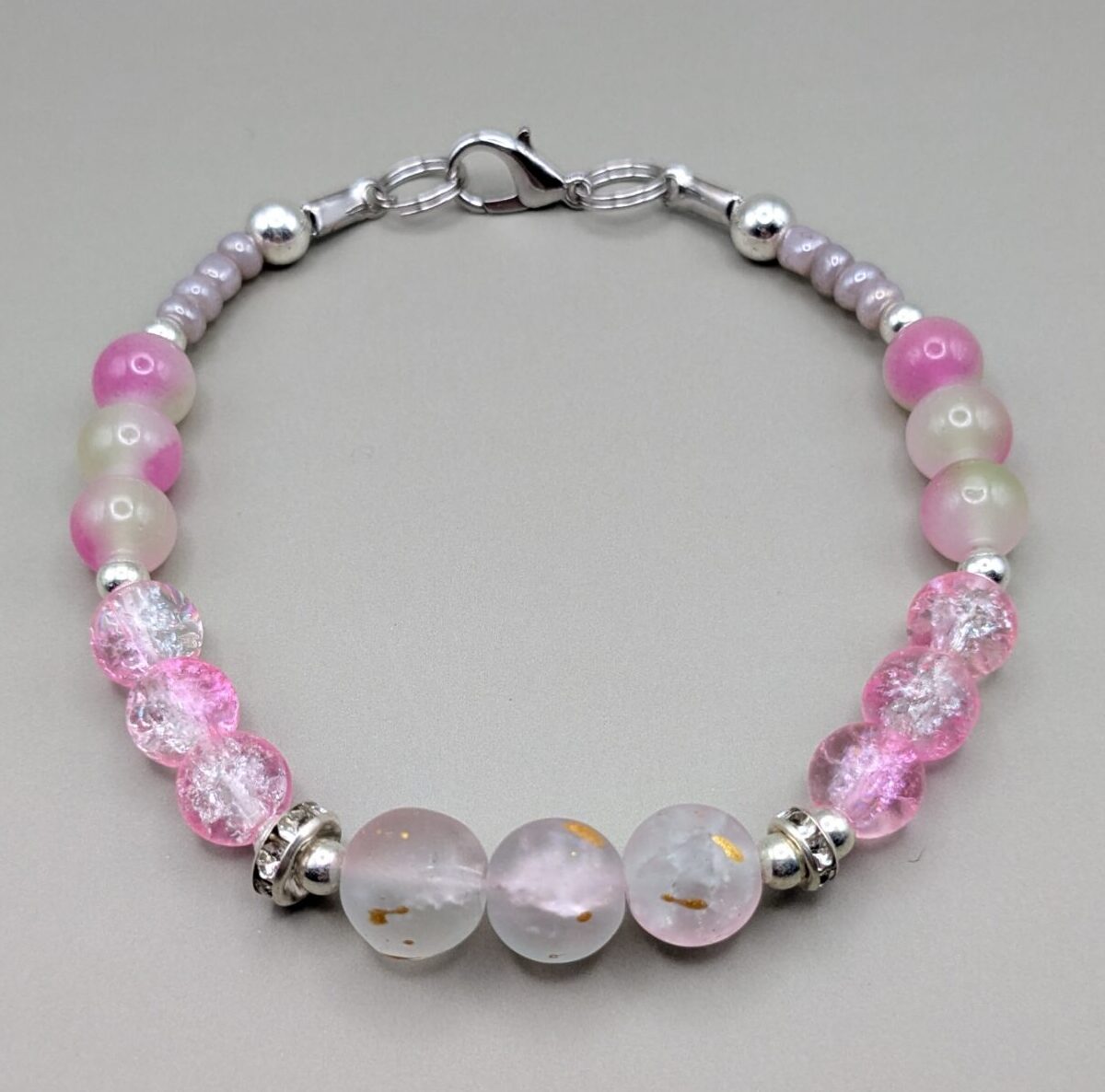 Frosted Rose & Crackle Glass Beaded Accent Bracelet