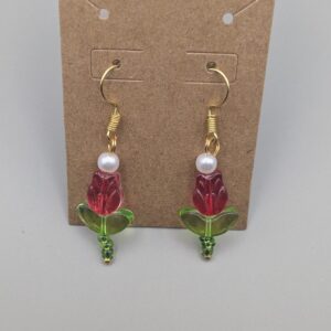 Enchanted Crimson Tulip Glass Drop Earrings