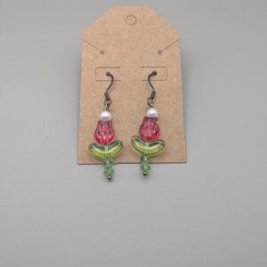 Crimson Bloom Glass Tulip Drop Earrings